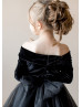 Black Velvet Embroidered Lace Tulle Floor Length Flower Girl Dress